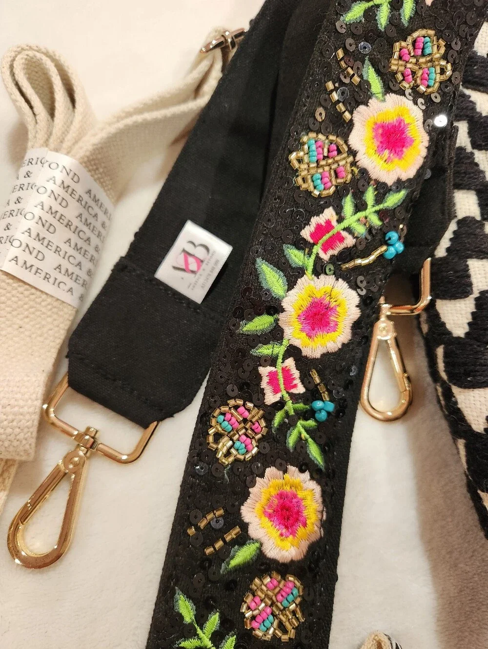 America & Beyound Embroidered/Embellished Floral Set: Tote, Pouch & Coin Purse